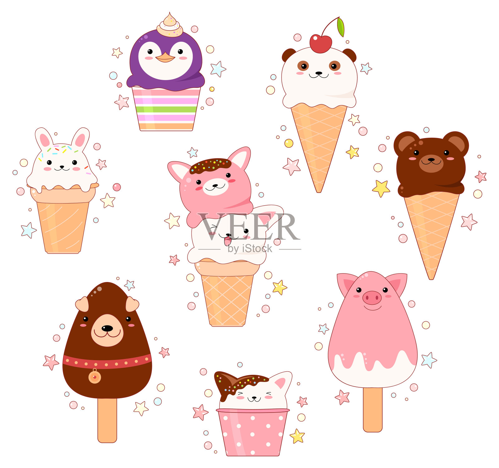 收集动物形状的冰淇淋设计元素图片