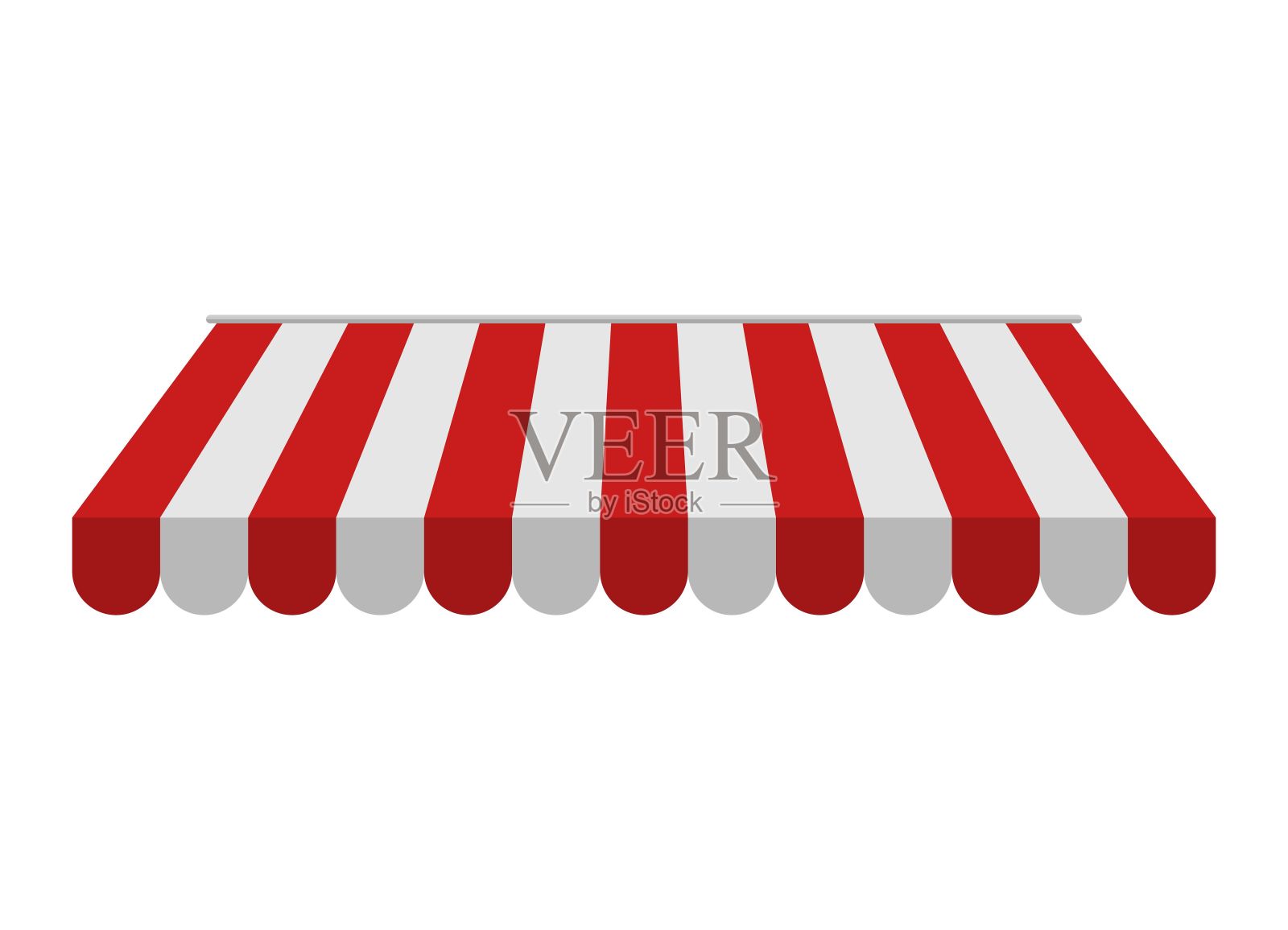 天篷孤立在白色背景上。红白条纹遮阳伞适用于商店、咖啡馆和街头餐馆。室外遮阳设计元素图片