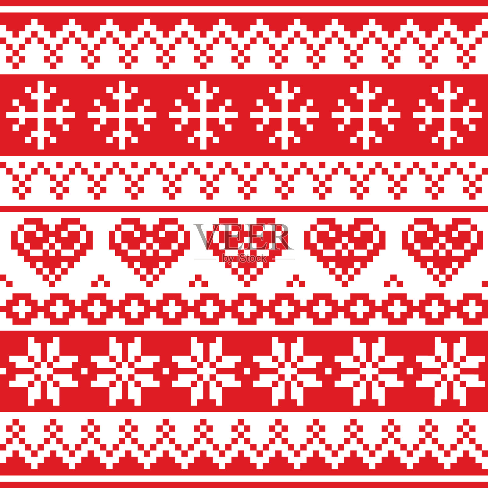 圣诞、冬季矢量无缝图案、十字绣重复设计、斯堪的纳维亚贺卡插画图片素材