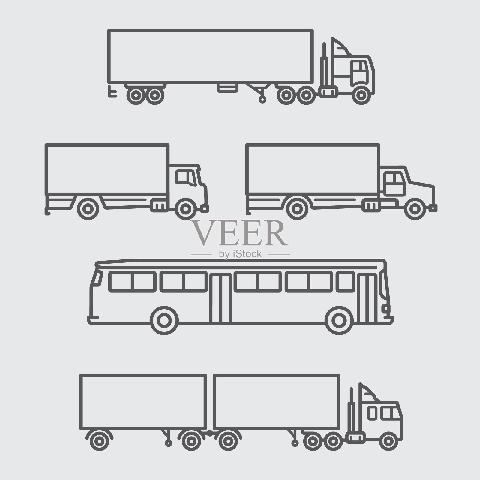 卡车和巴士的侧视图线图标插画图片素材