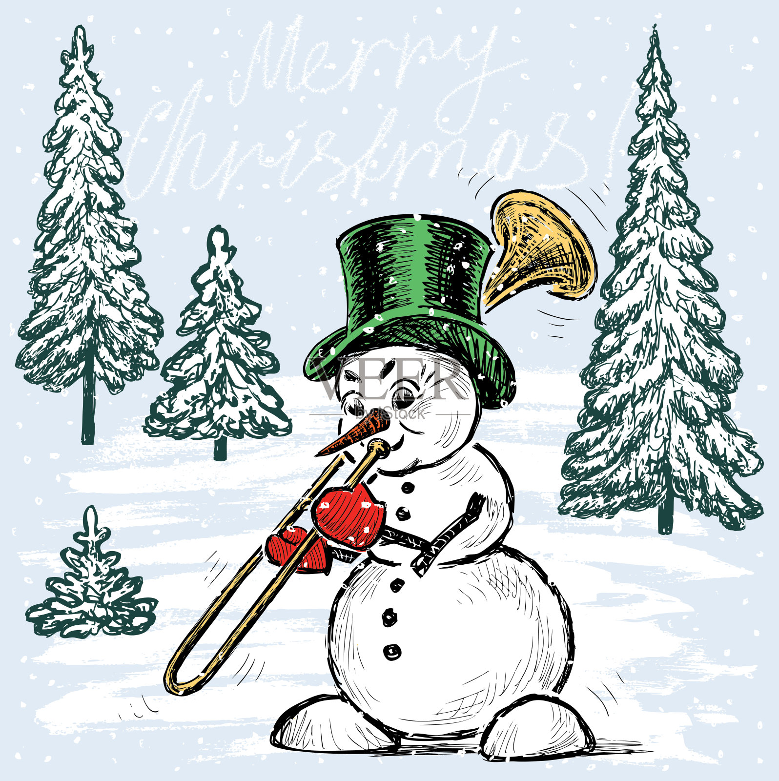 雪人号手在圣诞节期间插画图片素材