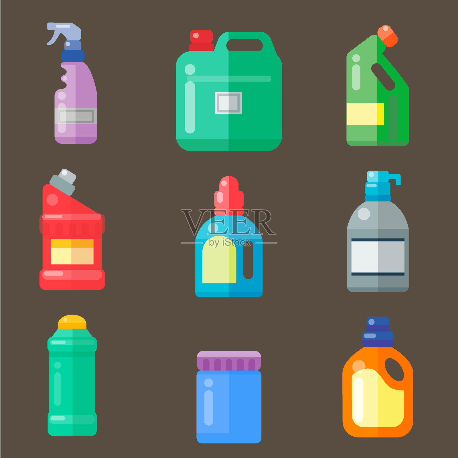 瓶装家用化学用品清洁家务塑料清洗剂液体家用清洗剂包装矢量插图插画图片素材
