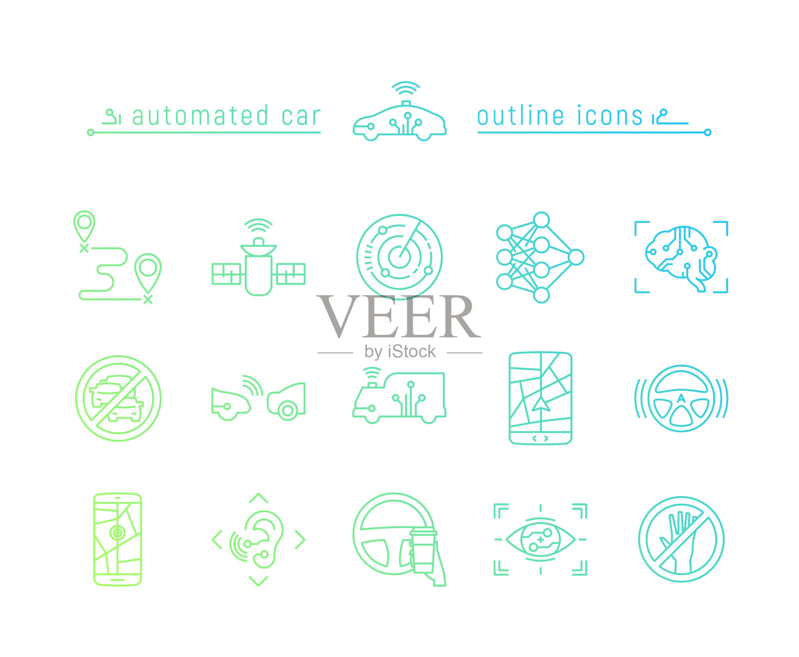 自动汽车梯度轮廓图标设置插画图片素材