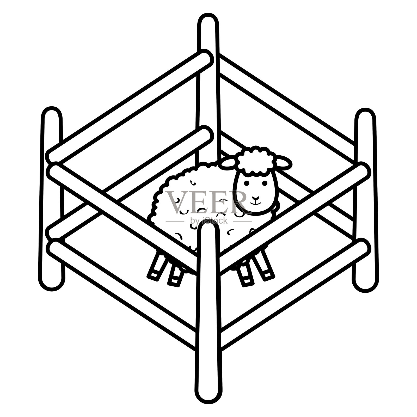 可爱的绵羊在围栏人物图标设计元素图片