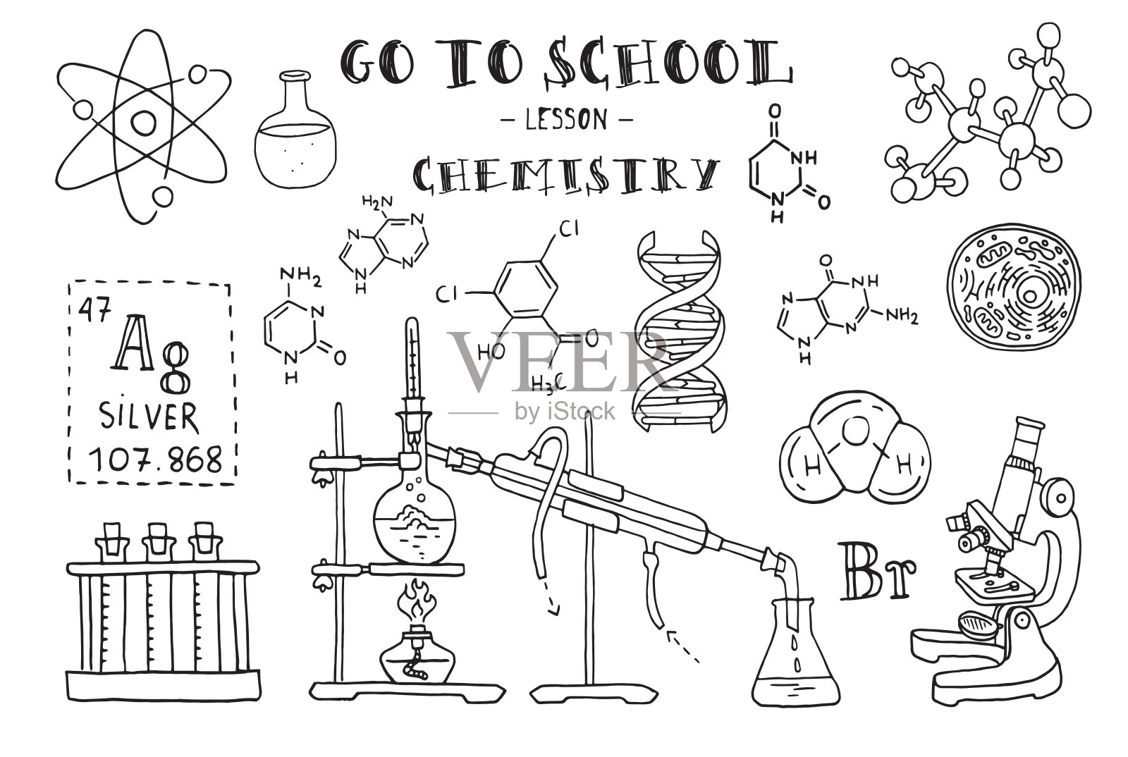 化学。关于化学主题的手绘。矢量插图。插画图片素材