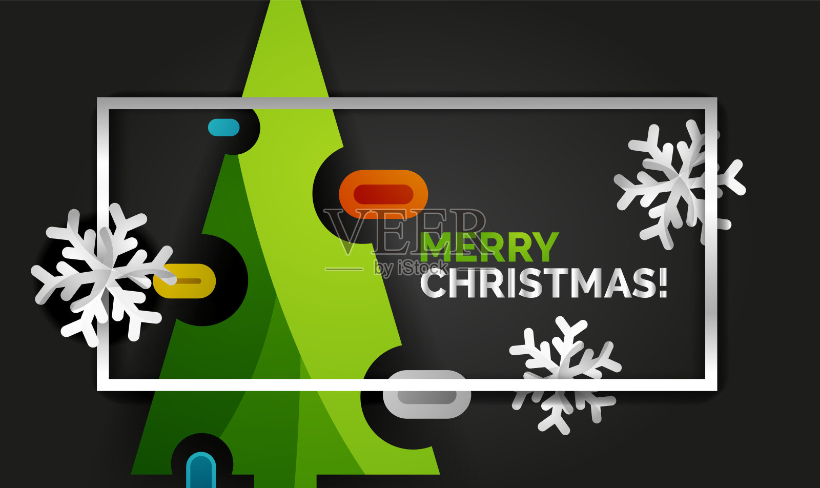 圣诞树上的问候横幅，黑色背景插画图片素材