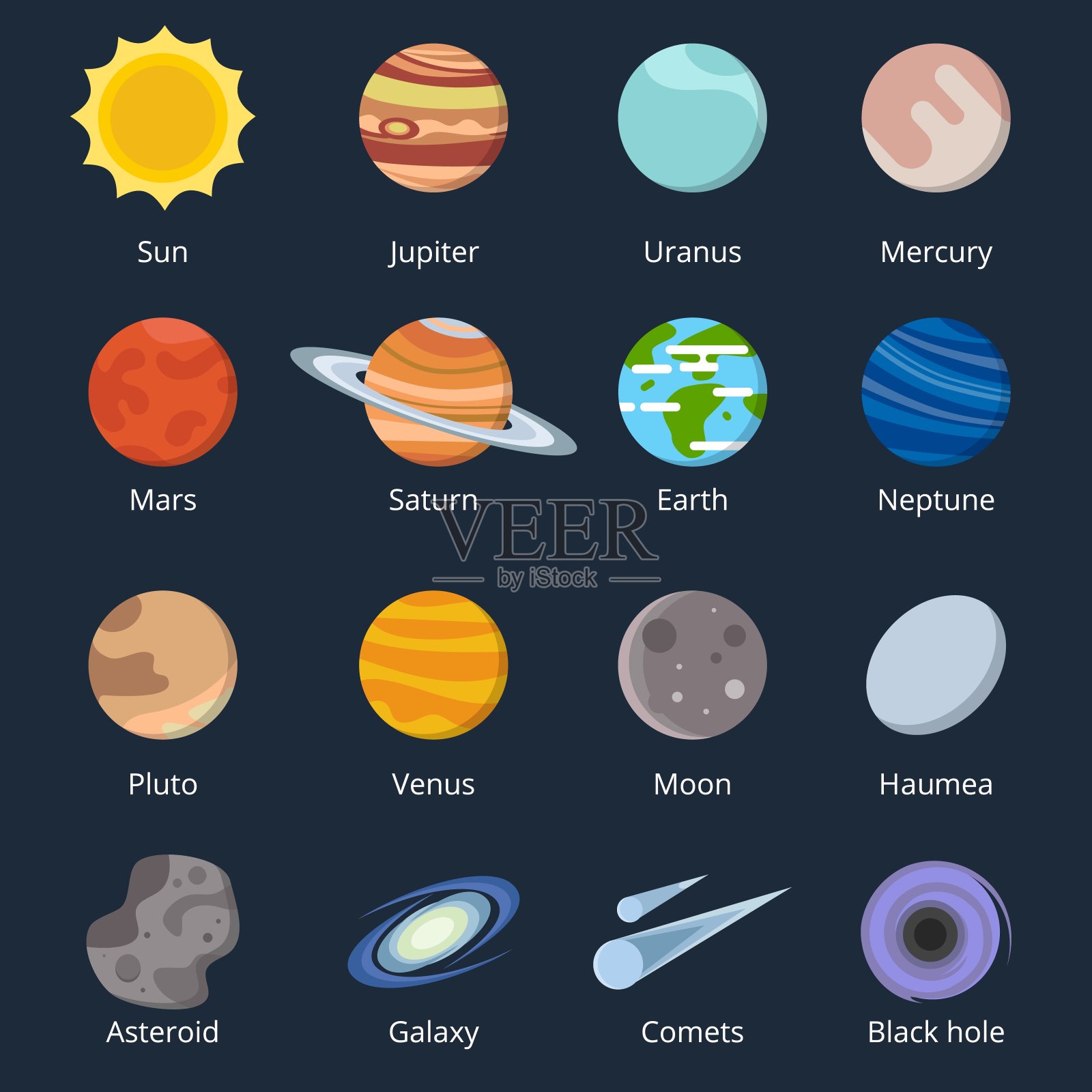 太阳系的不同行星。卡通风格的空间插图插画图片素材
