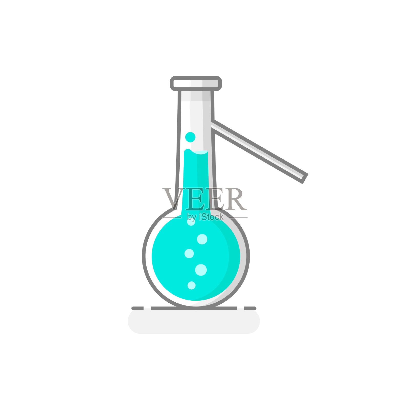 科学蒸馏瓶圆底化学液体。实验室玻璃器皿图标18。平面设计理念。矢量插图。插画图片素材