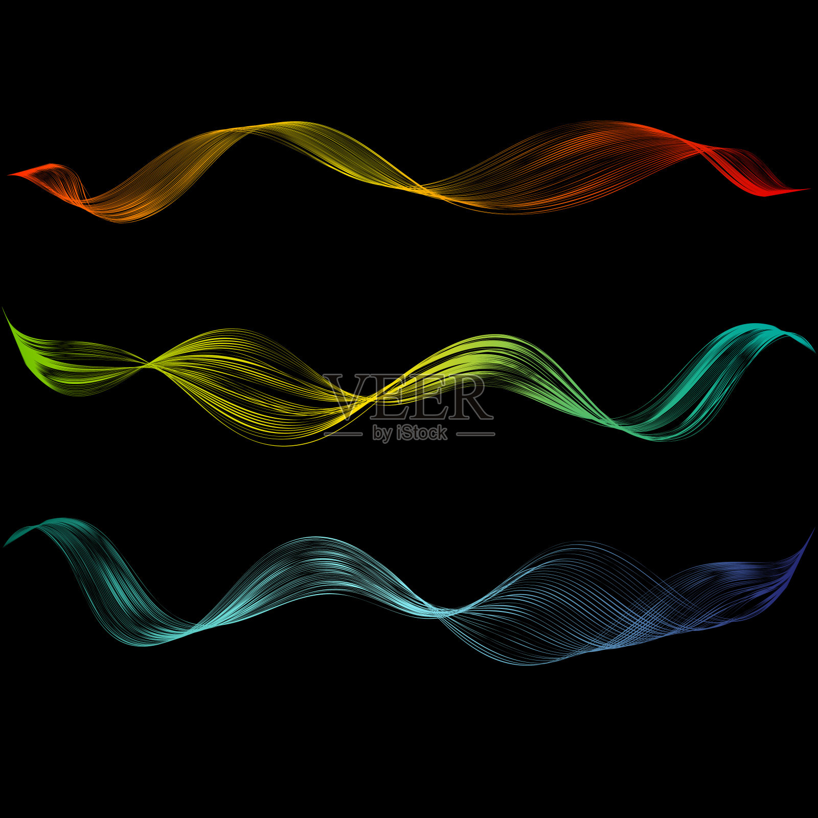 抽象平滑曲线设计元素技术背景与明亮的波浪色线数字均衡器风格化音频平滑流动的波浪条纹混合向量图形集插画图片素材