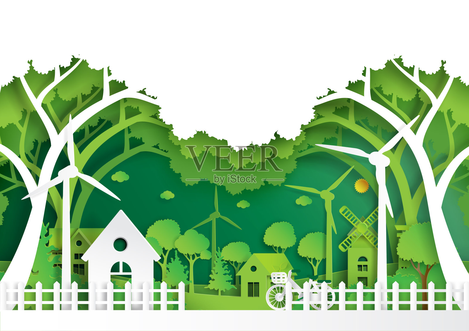 绿色环保的环境概念纸艺术风格插画图片素材
