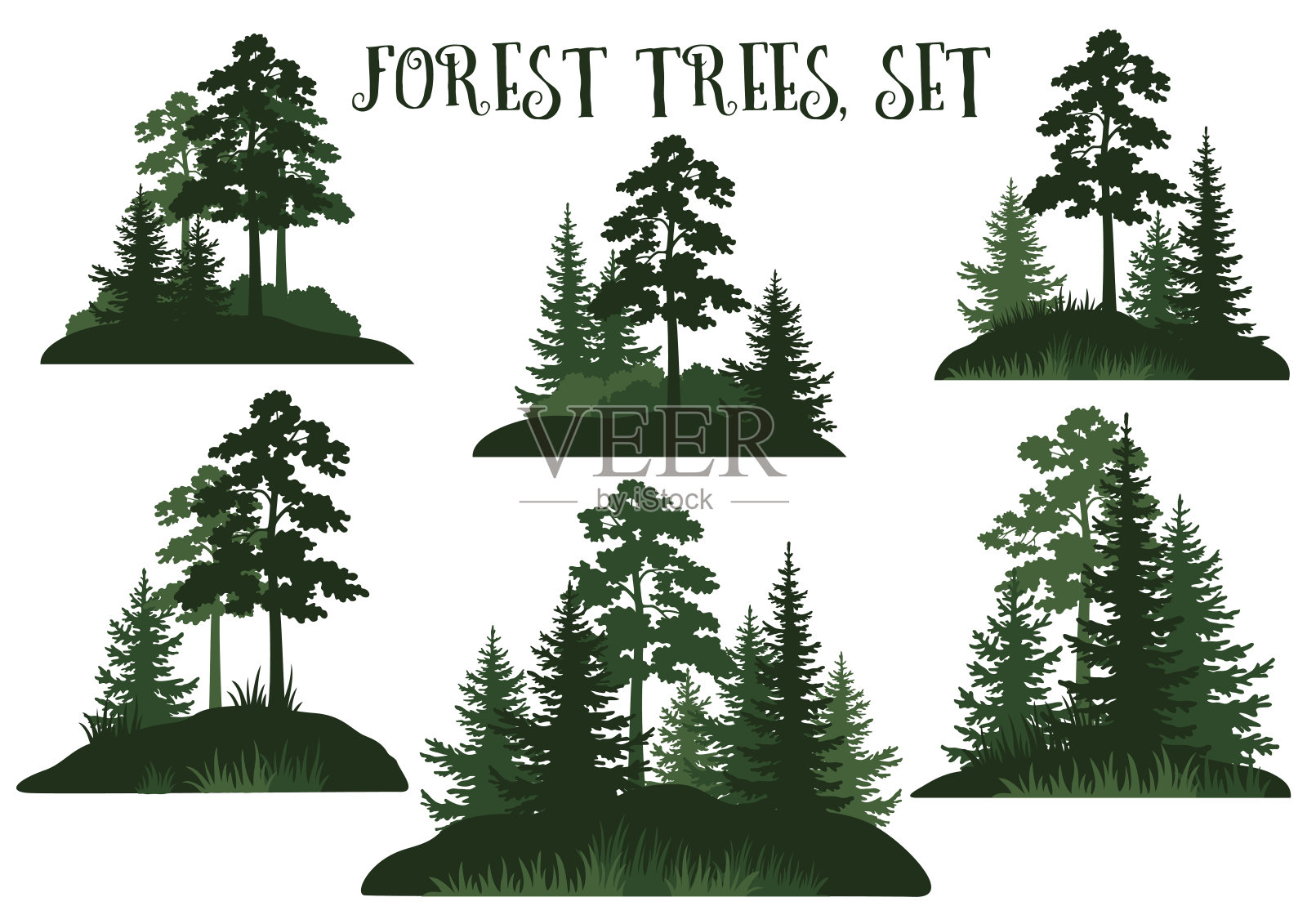 树木剪影的风景插画图片素材