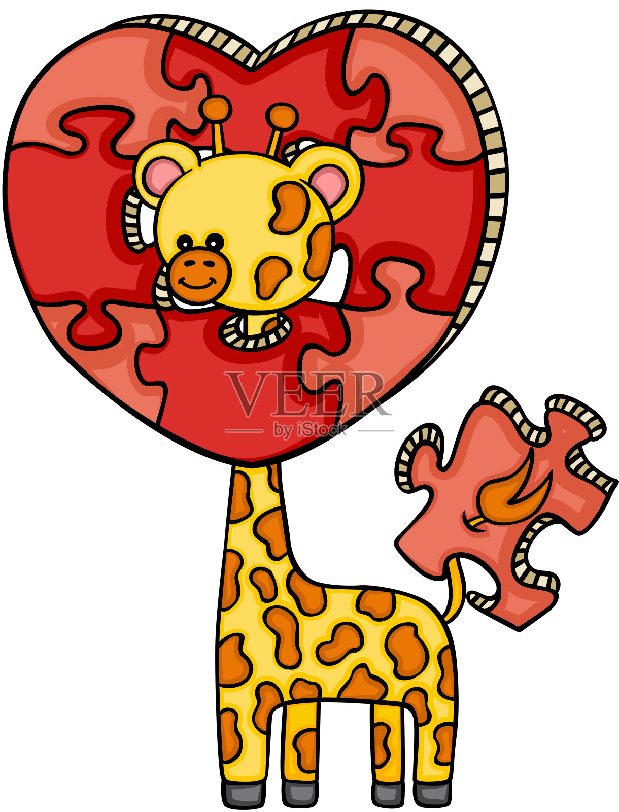 长颈鹿与心形拼图插画图片素材