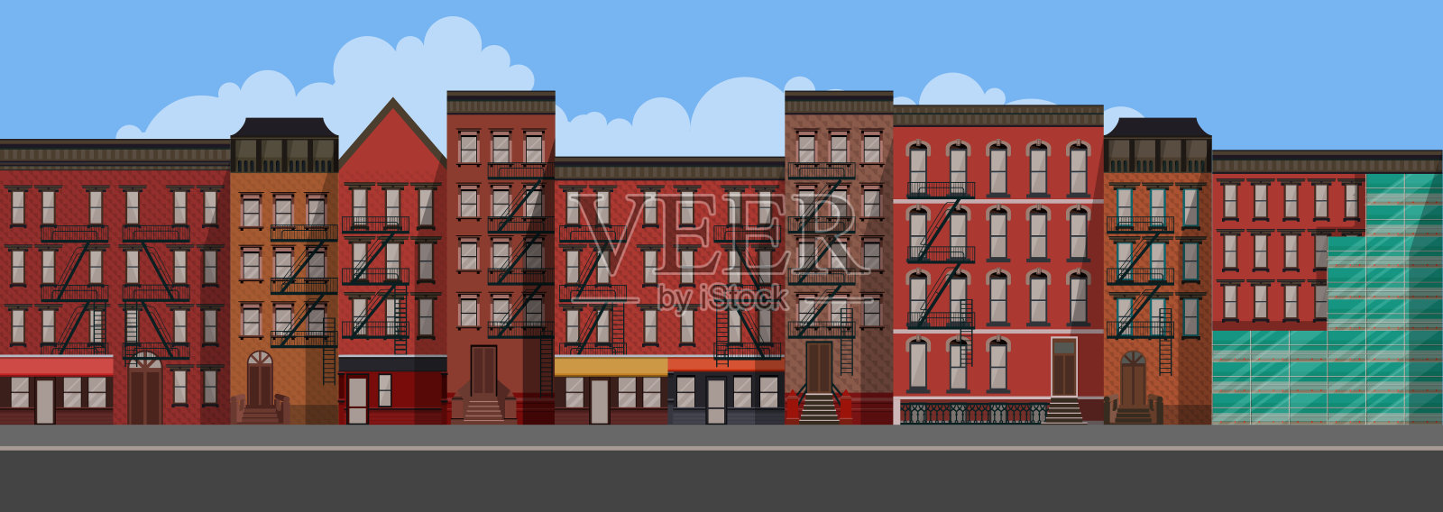 矢量艺术平面风格插图的一个纽约城市。布鲁克林城市风光。插画图片素材