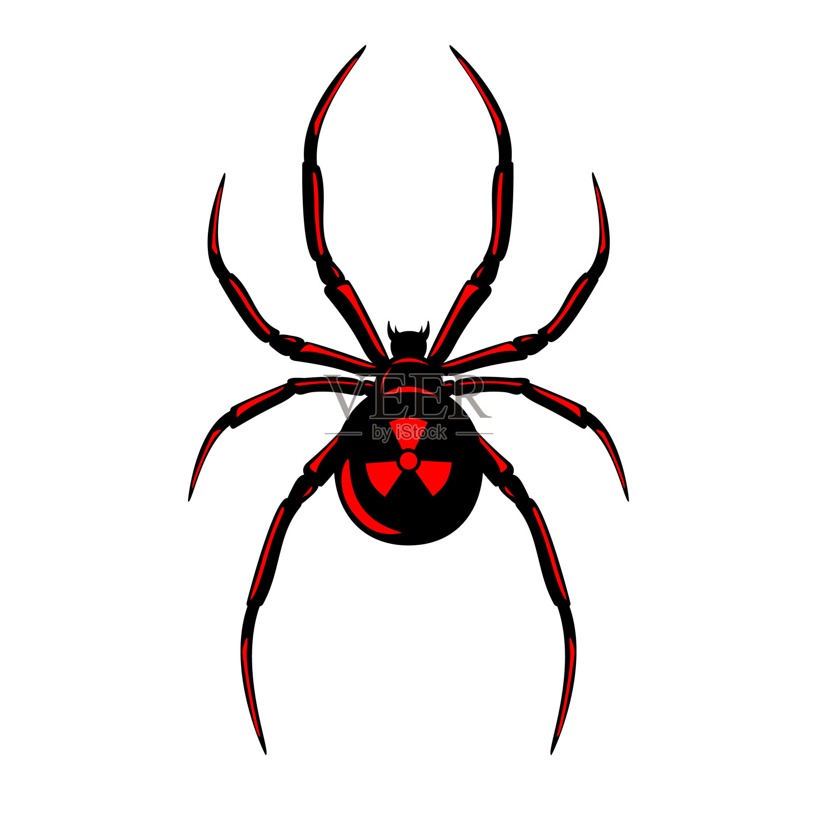 带有核标志的黑蜘蛛。向量孤立。插画图片素材
