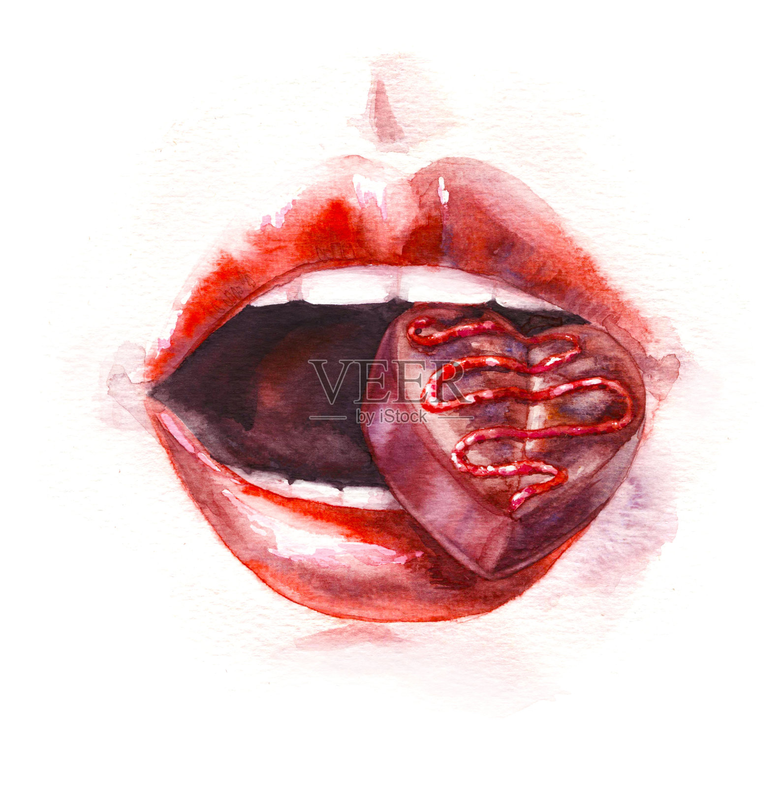 女人的嘴和巧克力糖果插画图片素材