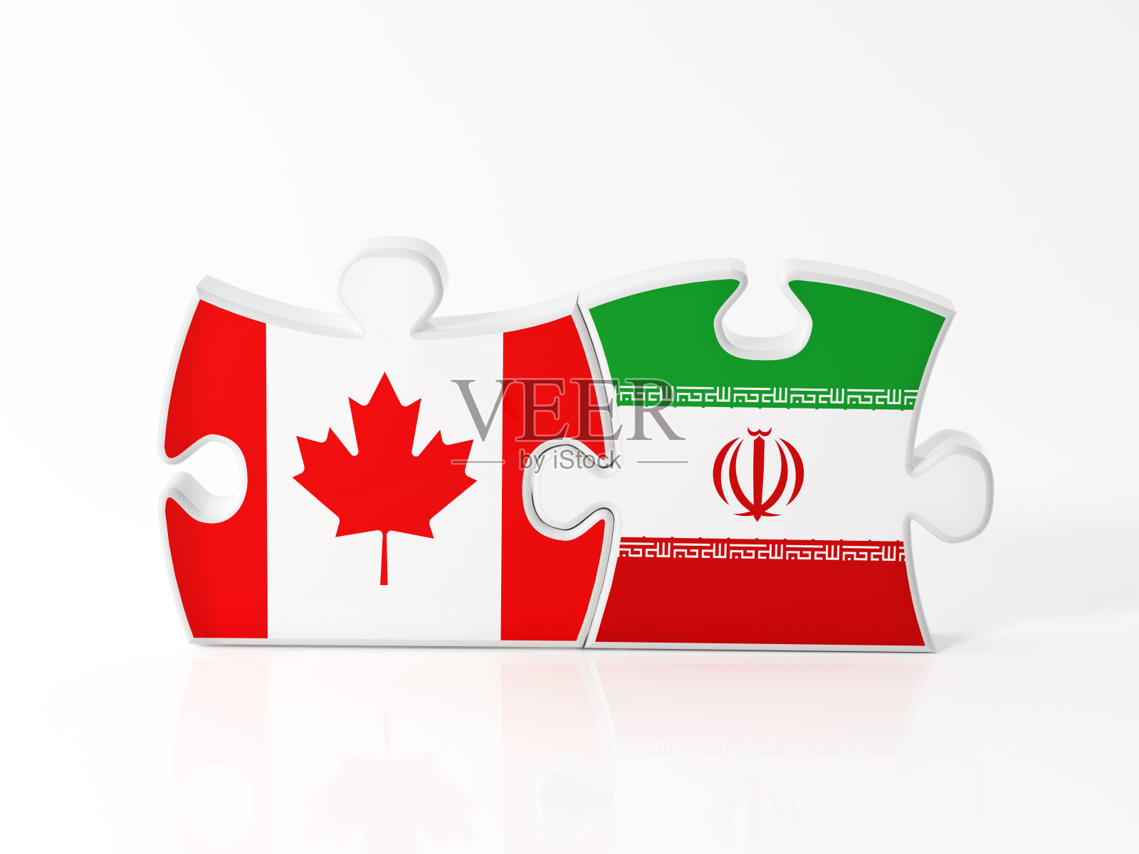 与加拿大和伊朗国旗纹理的拼图拼图块照片摄影图片