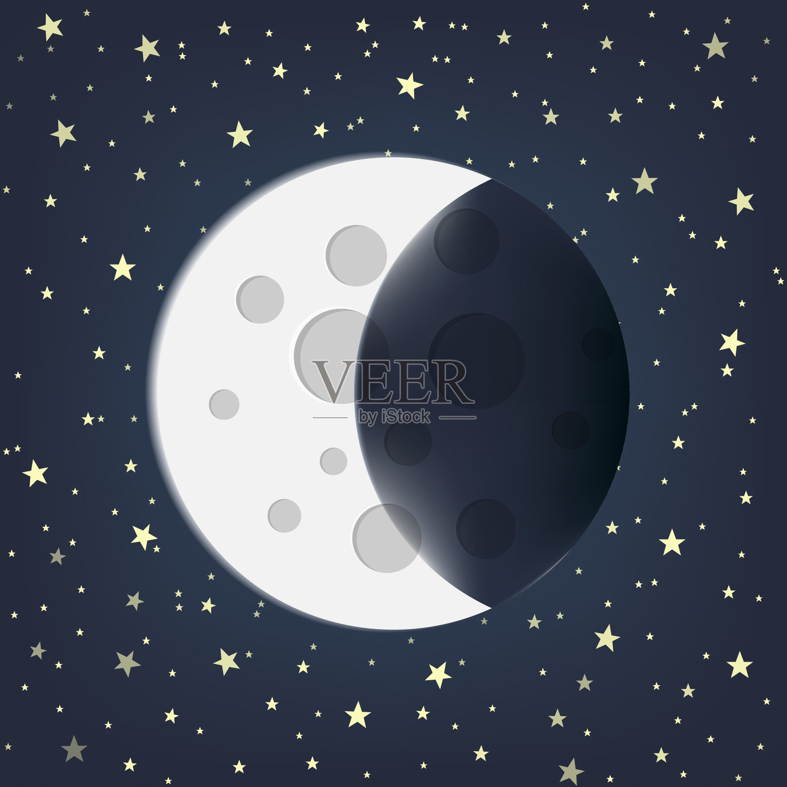 月亮与星星的平面设计风格。矢量插图。插画图片素材