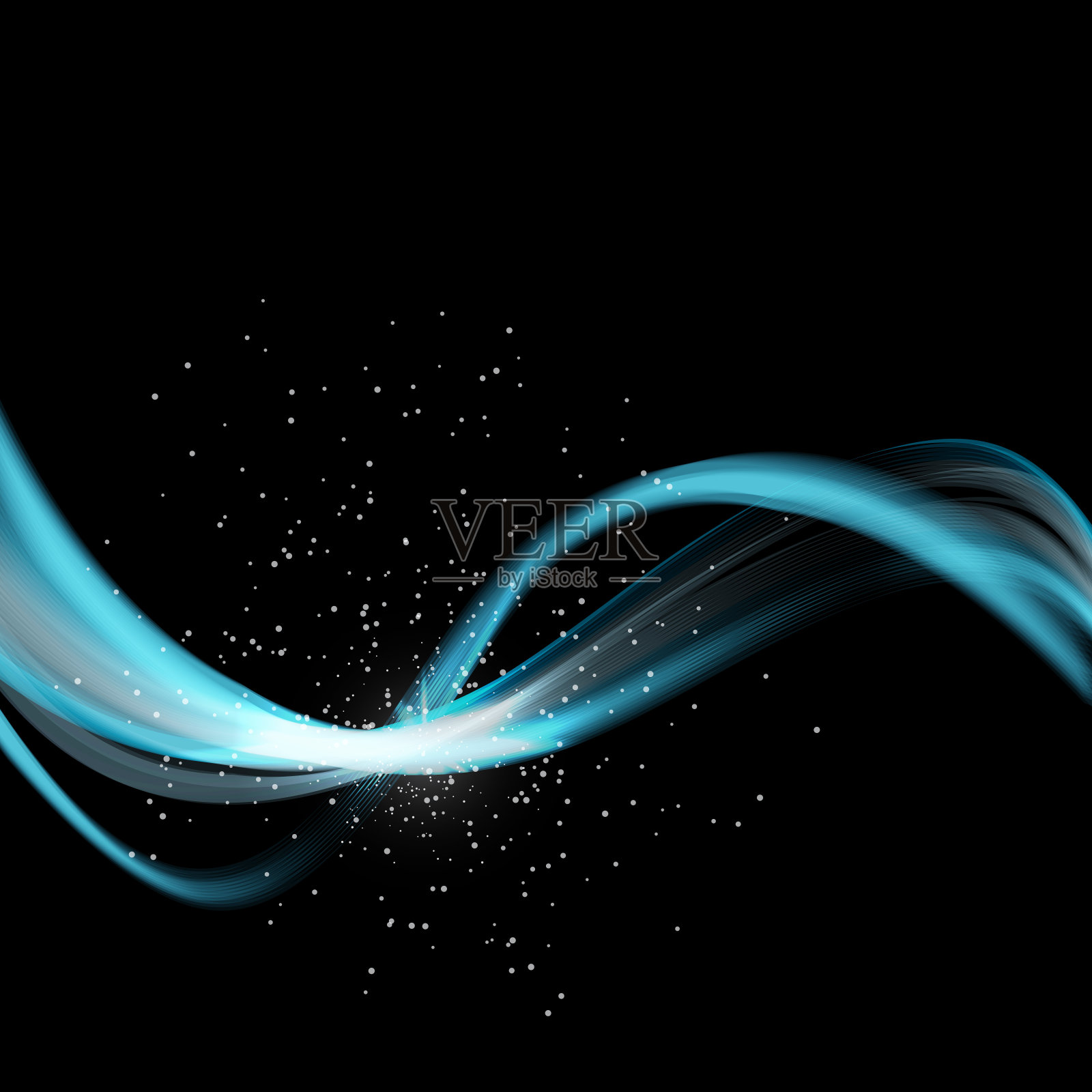向量抽象闪亮的颜色蓝色波浪设计元素在黑暗的背景插画图片素材