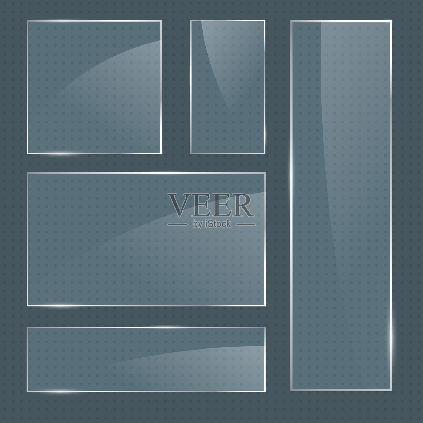 一套向量逼真的光滑的方形玻璃框架插画图片素材