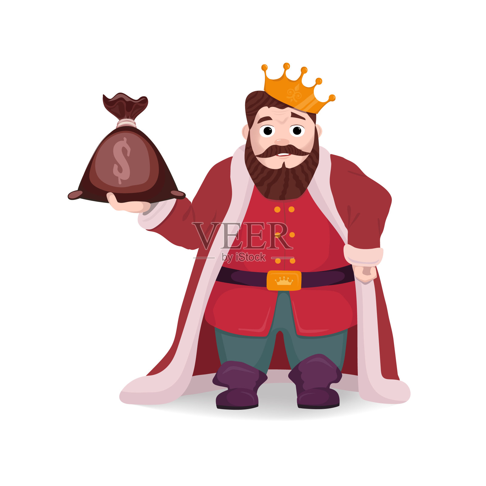 一个手里拿着一袋钱的国王插画图片素材