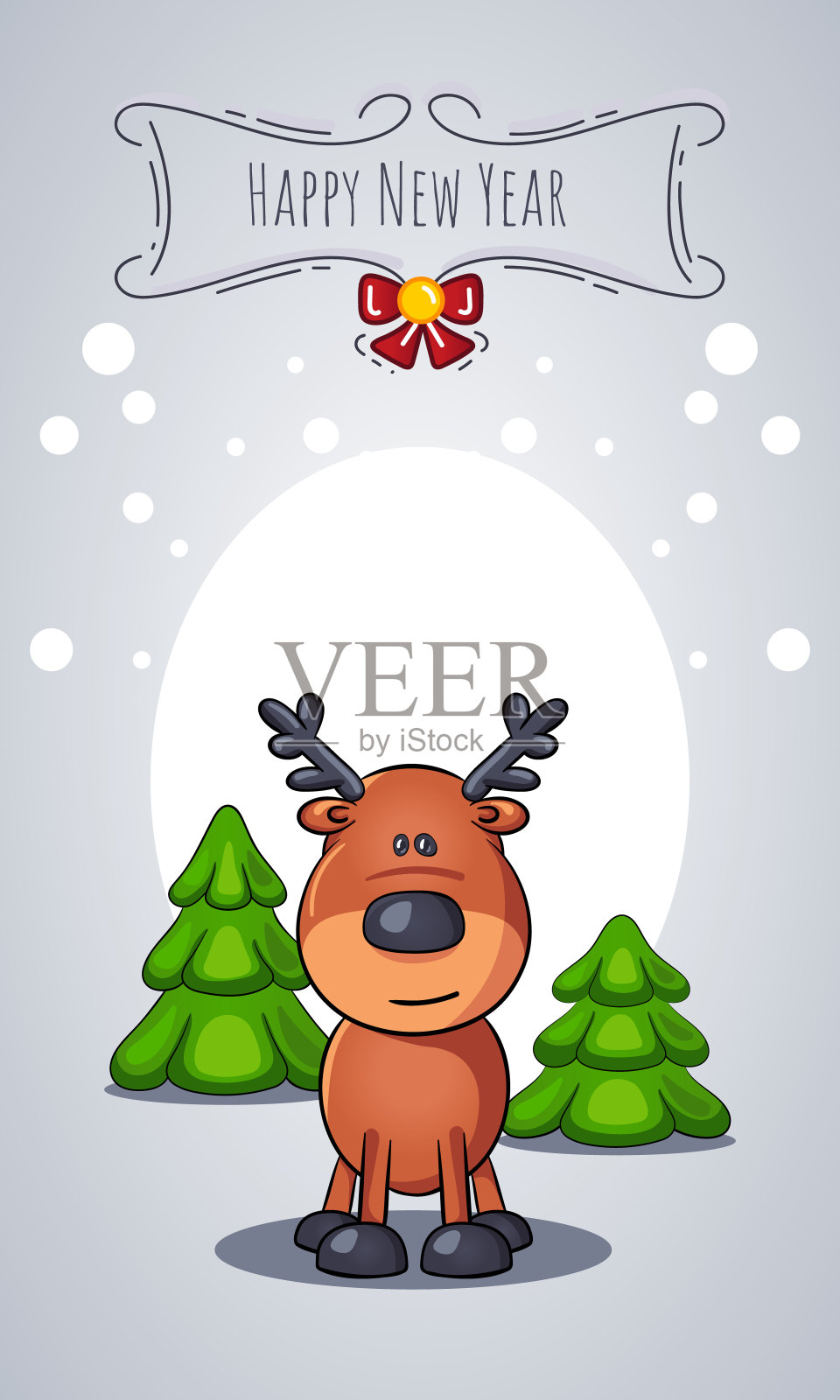 矢量卡通肖像圣诞鹿的形式与祝贺贺卡。新年祝福语横幅。插画图片素材