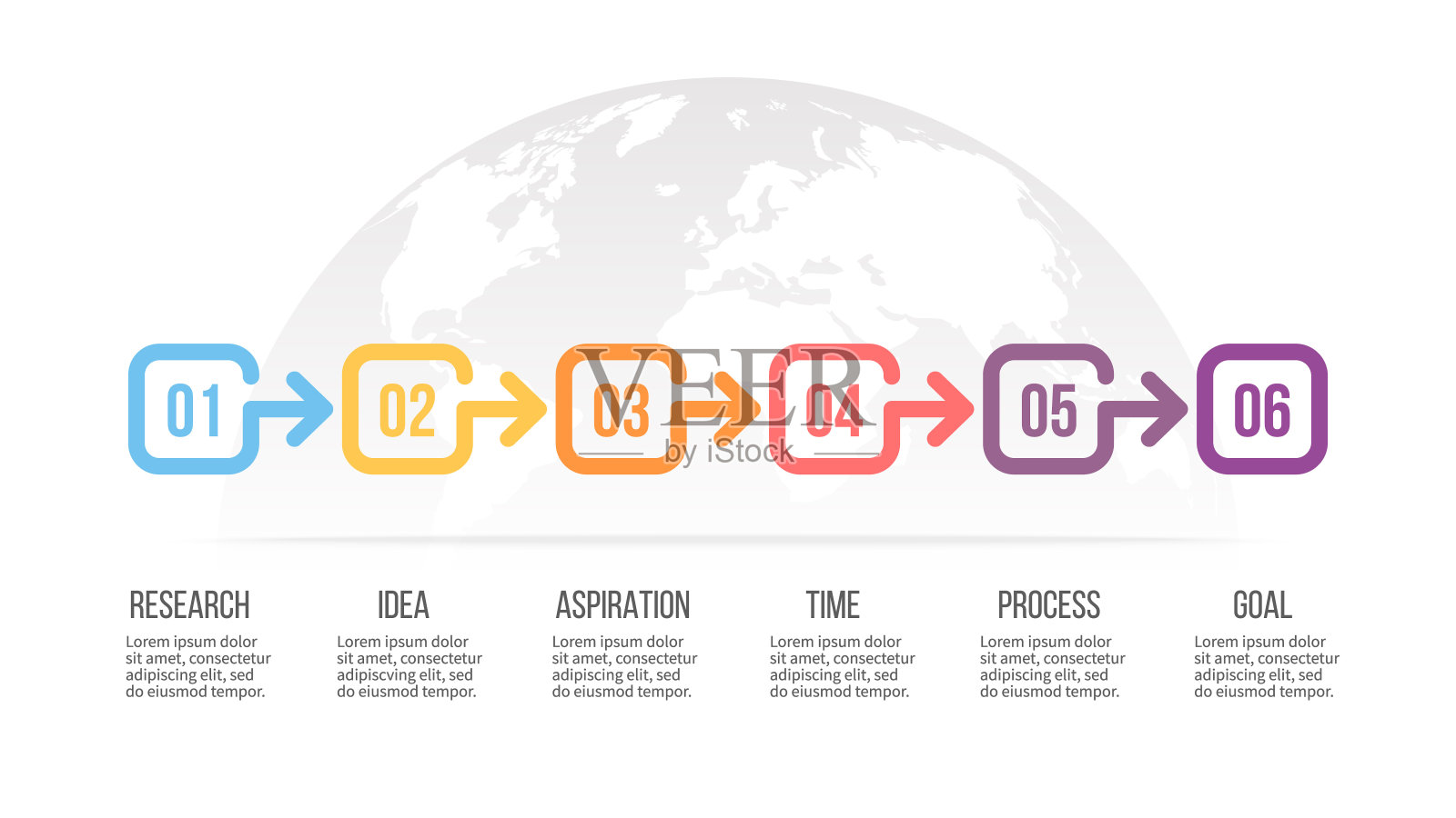 业务信息图。时间轴有6个步骤，选项。向量模板。插画图片素材
