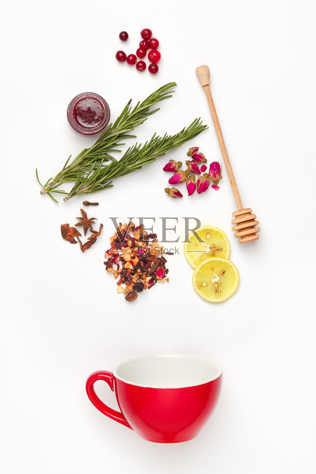 美丽和美味的干茶叶与香草，花，浆果，水果照片摄影图片