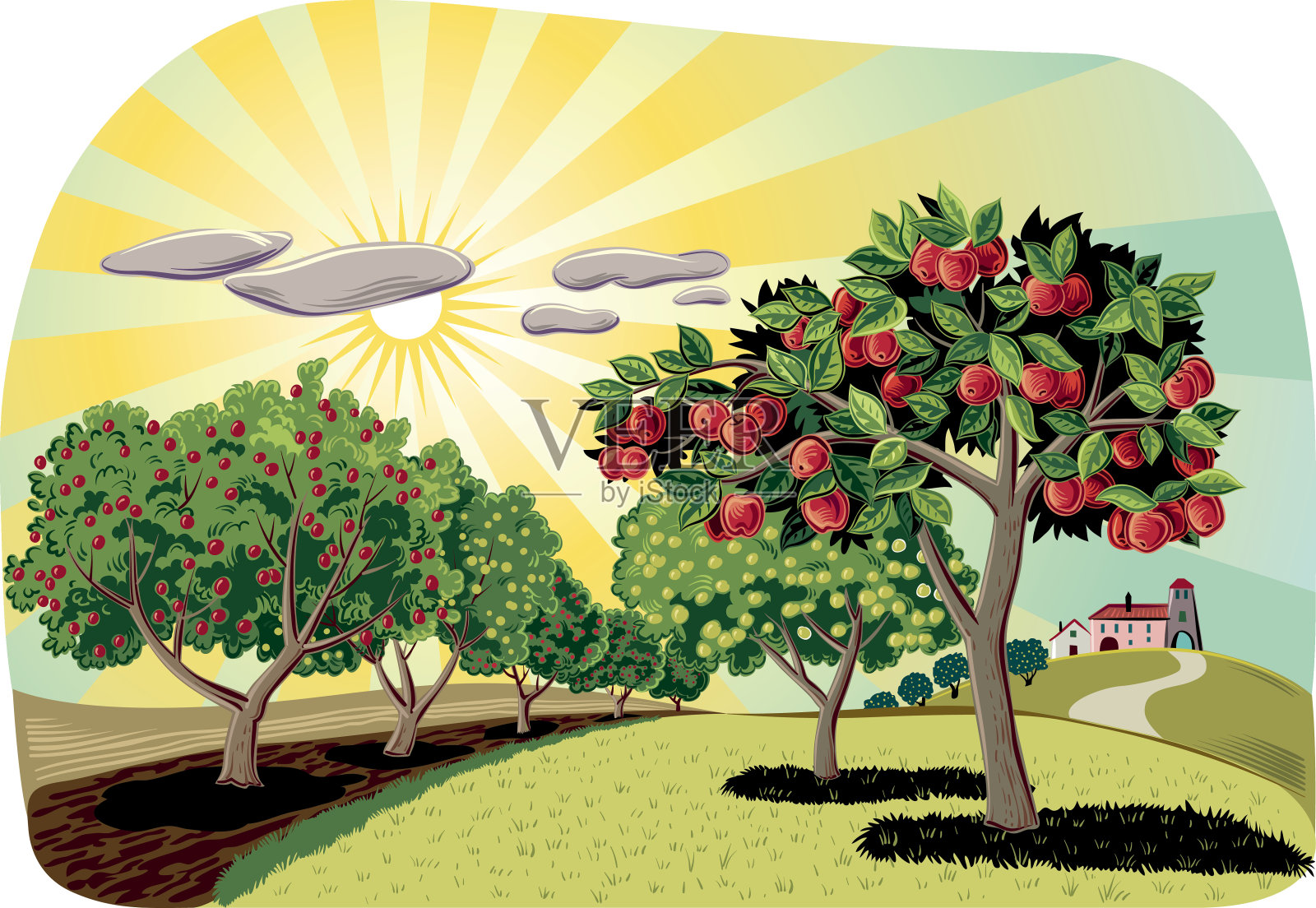 有苹果树的果园插画图片素材_ID:361812789-Veer图库