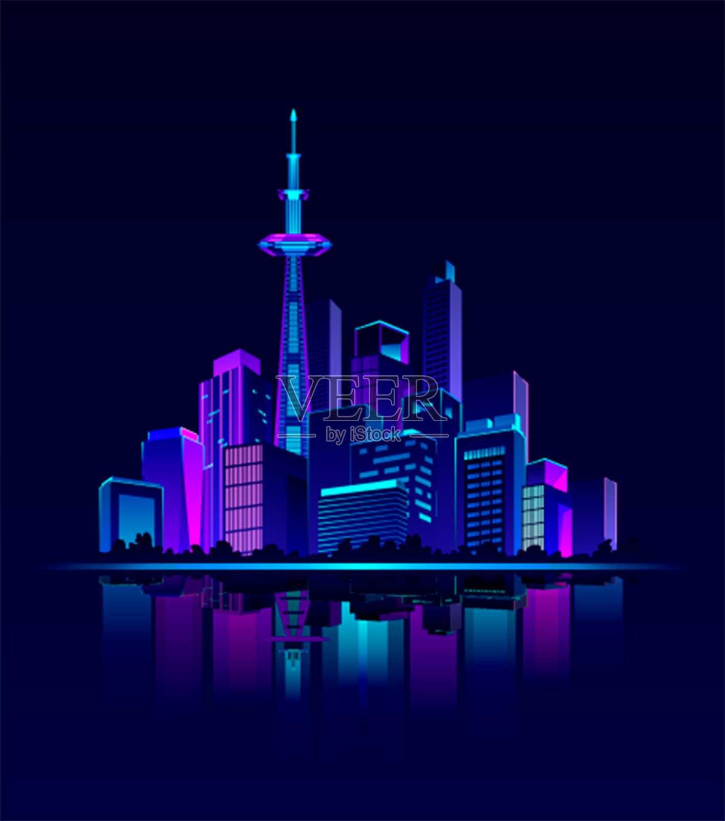 夜晚霓虹的城市插画图片素材