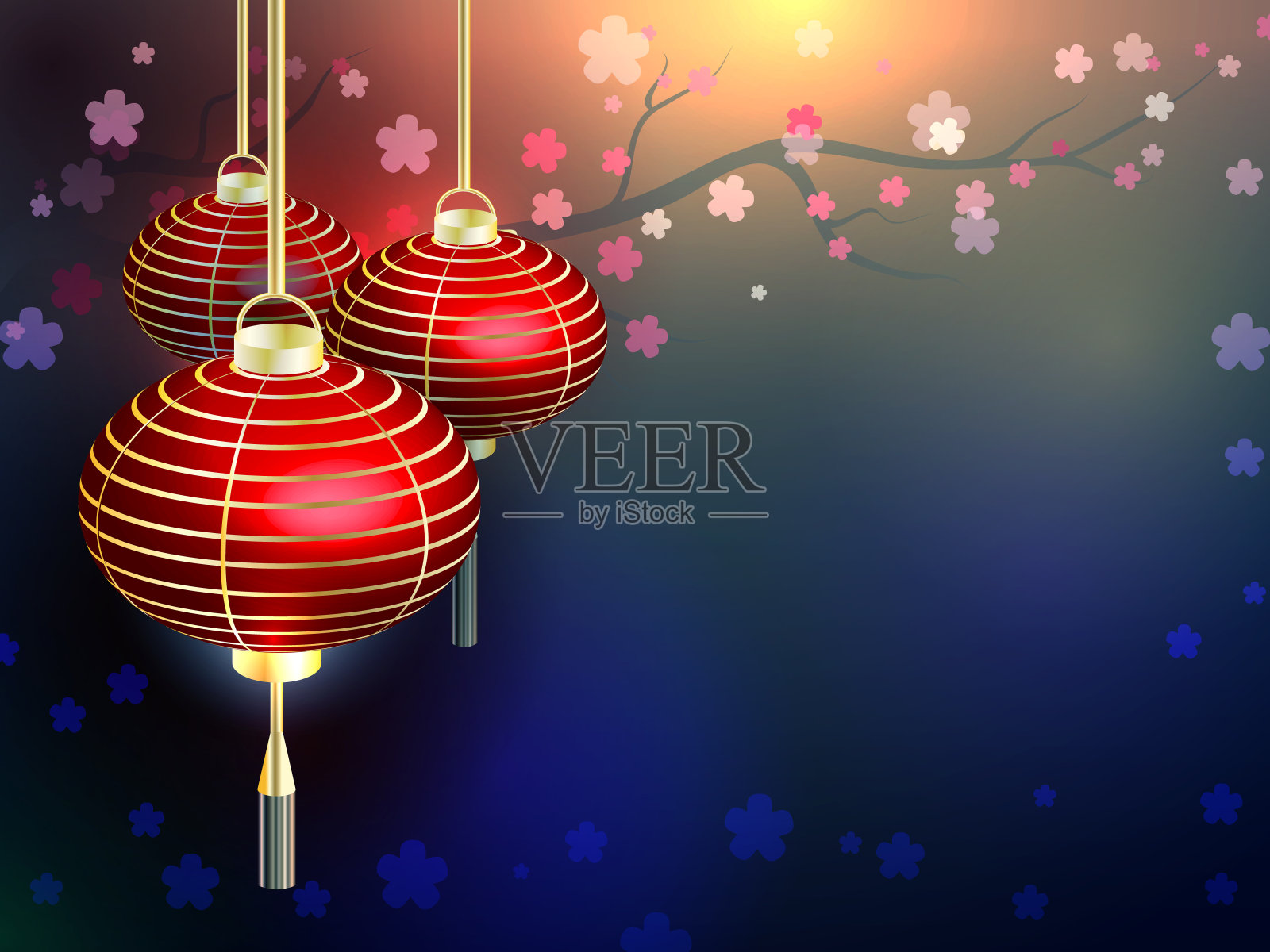 中国新年。明信片中国新年灯笼插画图片素材