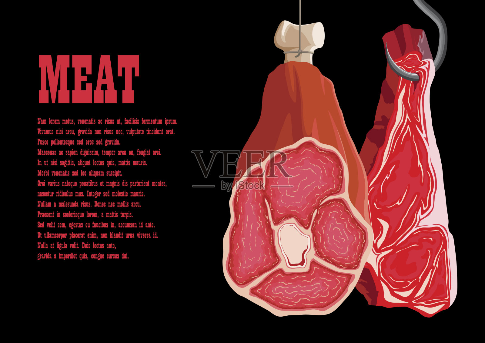 挂在钩子上的肉插画图片素材