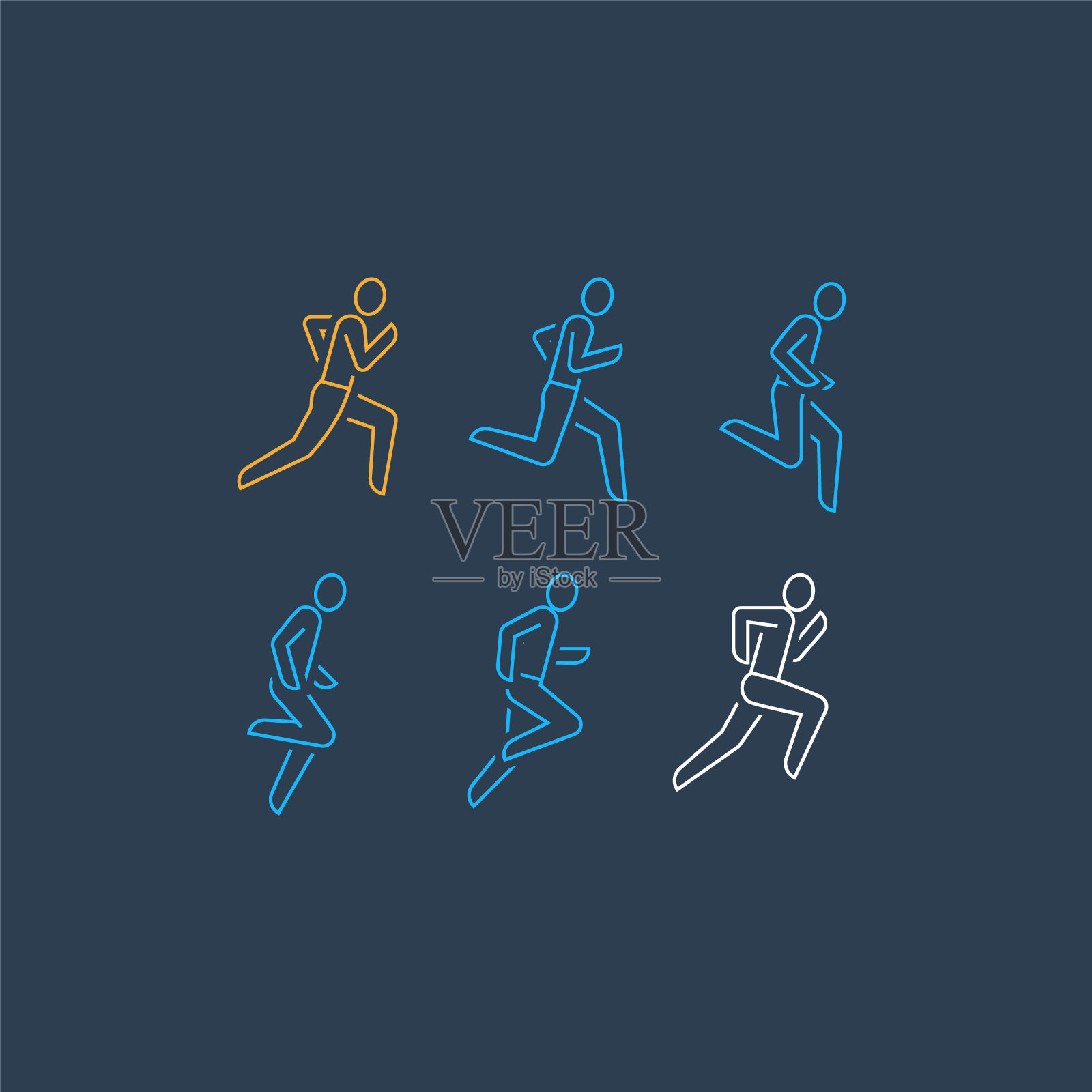 跑步者，跑步人线图标，运动序列设置，马拉松和铁人三项概念插画图片素材