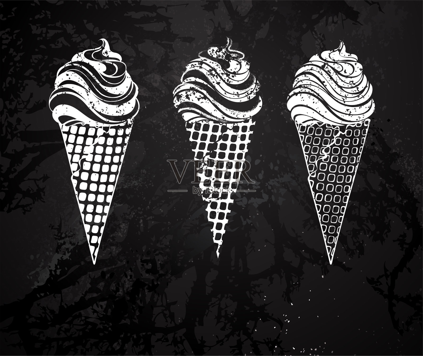 三支冰淇淋粉笔画设计元素图片