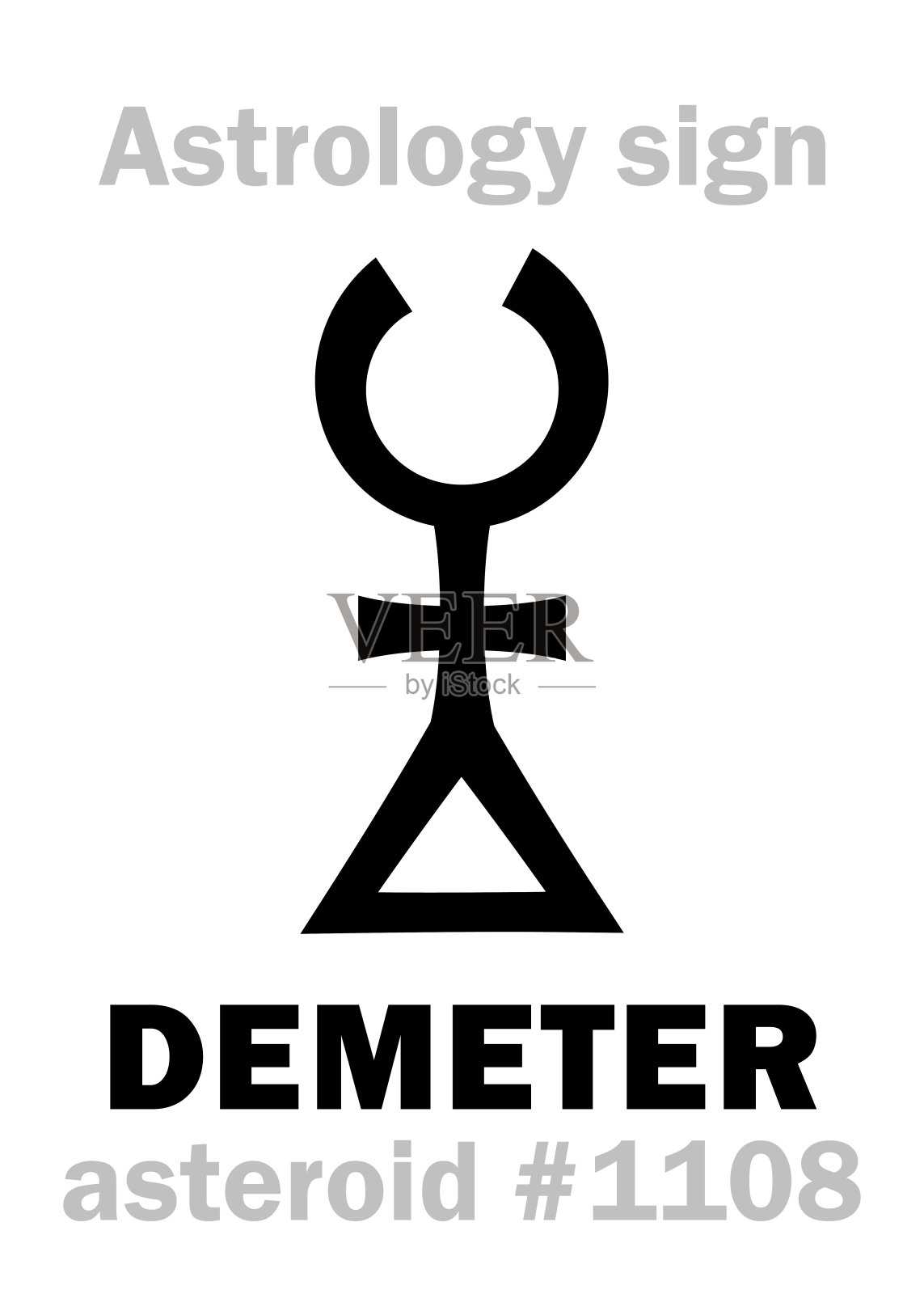占星字母表:DEMETER，小行星#1108。象形文字符号(单符号)。插画图片素材
