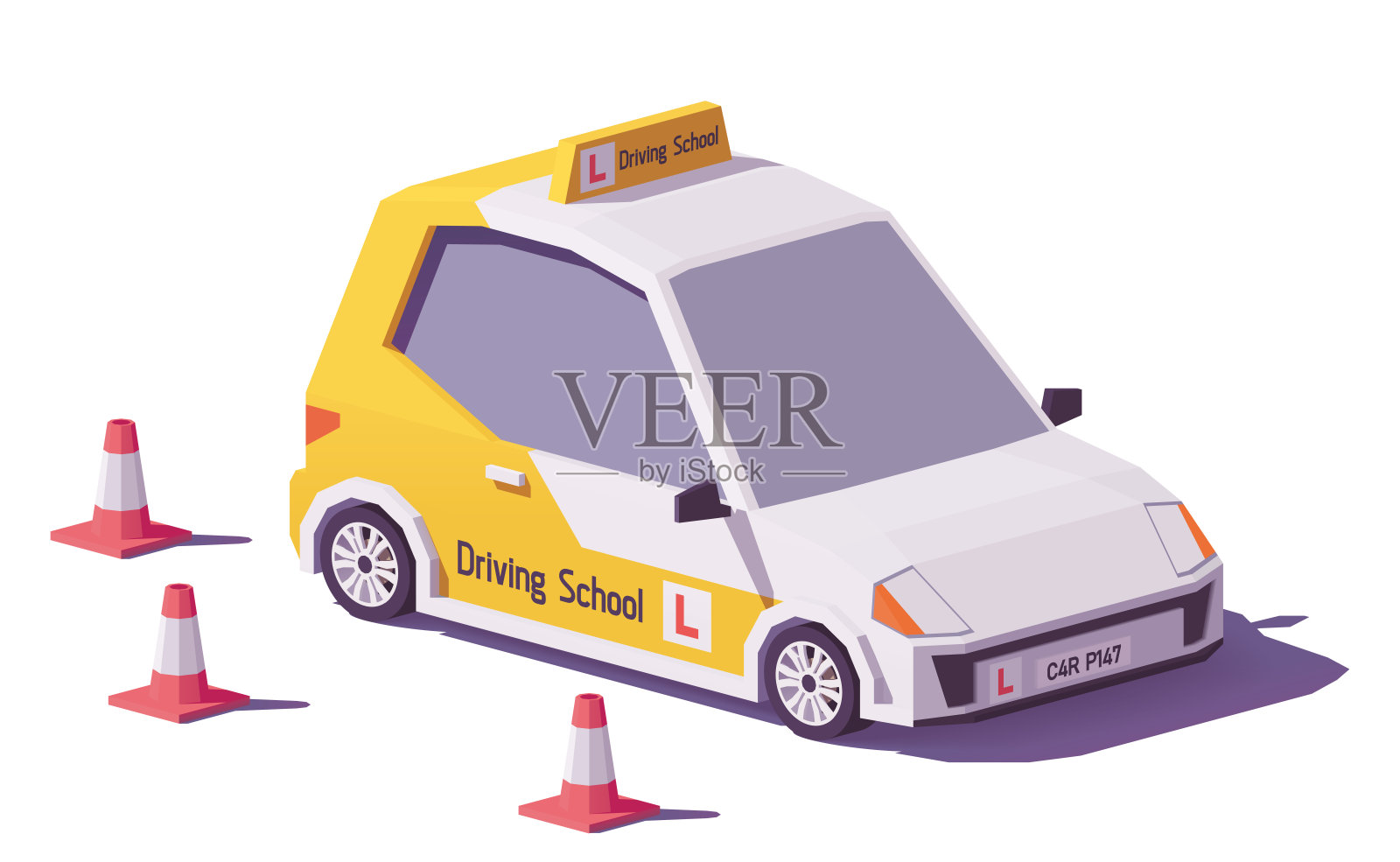 向量低聚驾驶校车插画图片素材