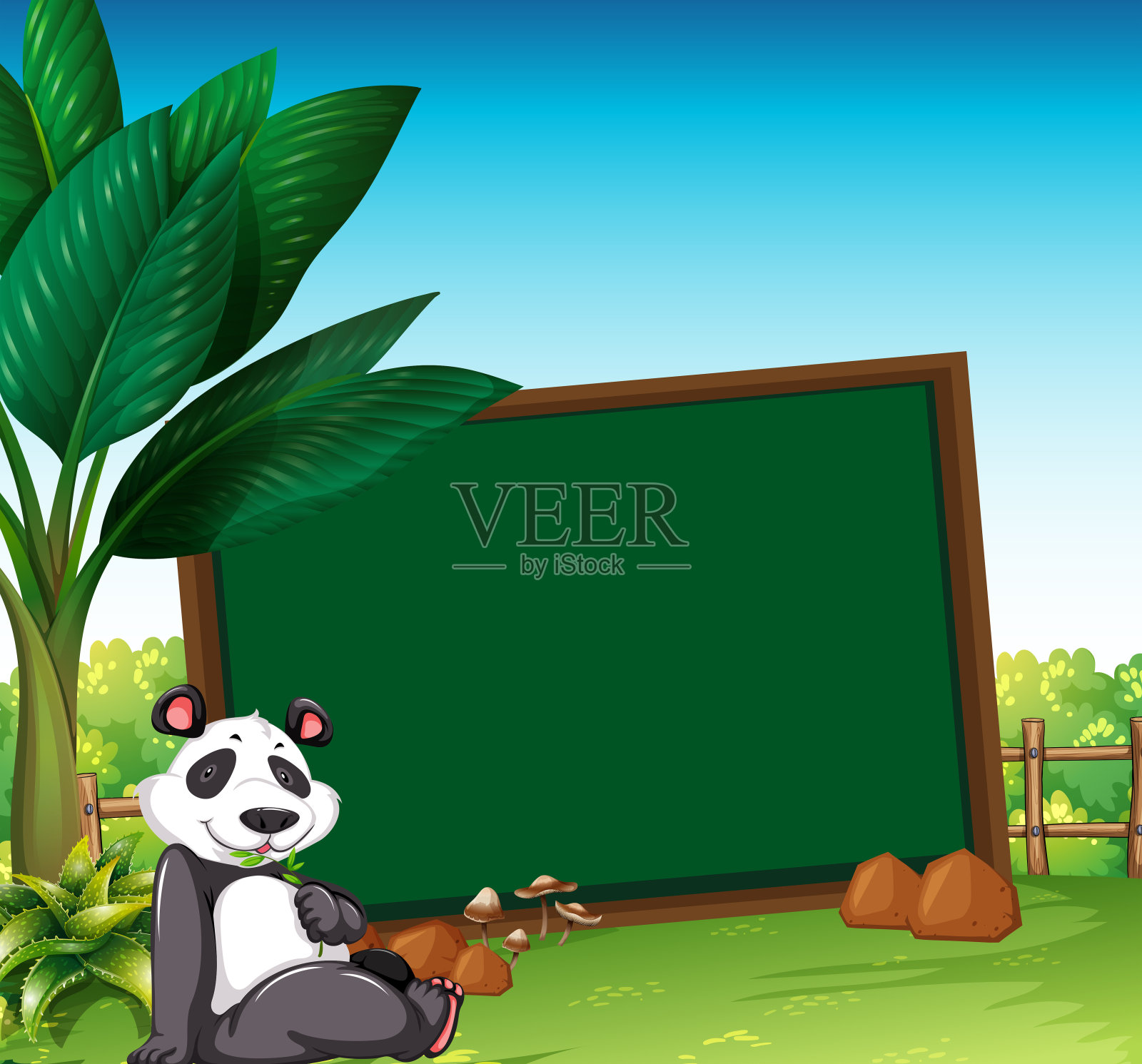 边界模板与熊猫在字段插画图片素材