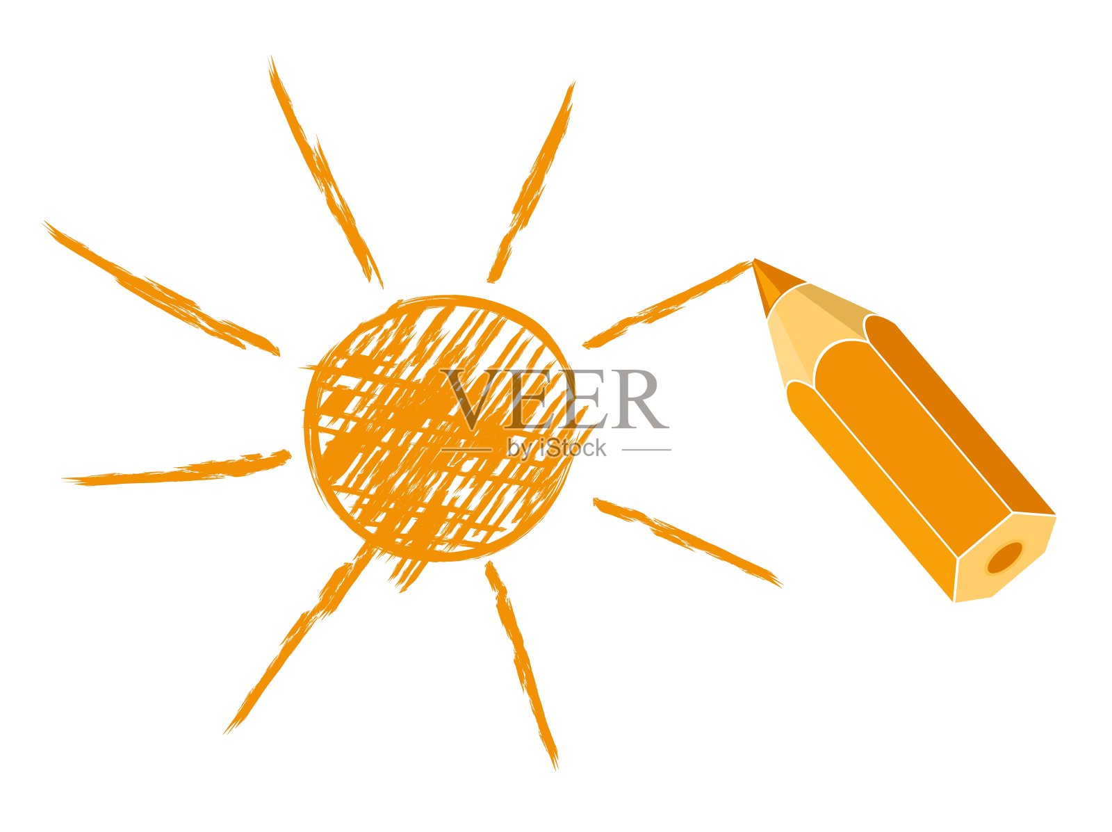 太阳绘图铅笔。插画图片素材