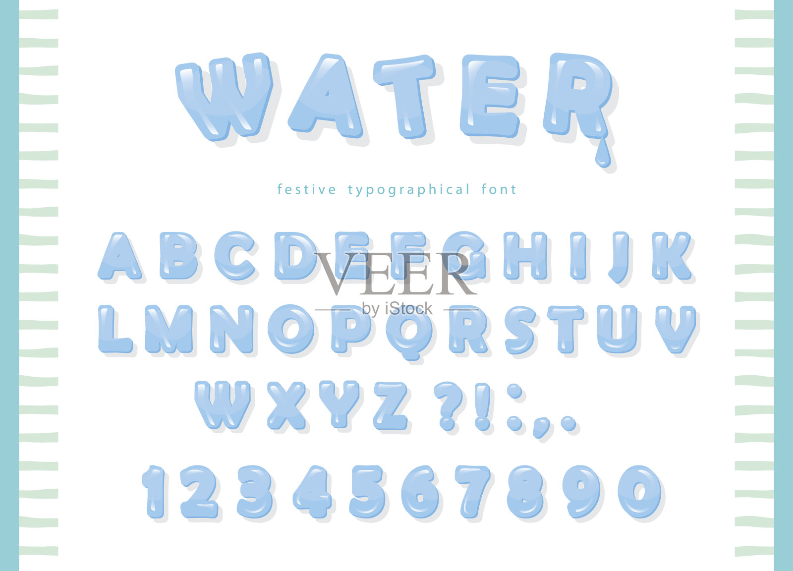 水的字体设计。透明光滑的ABC字母和数字。设计元素图片