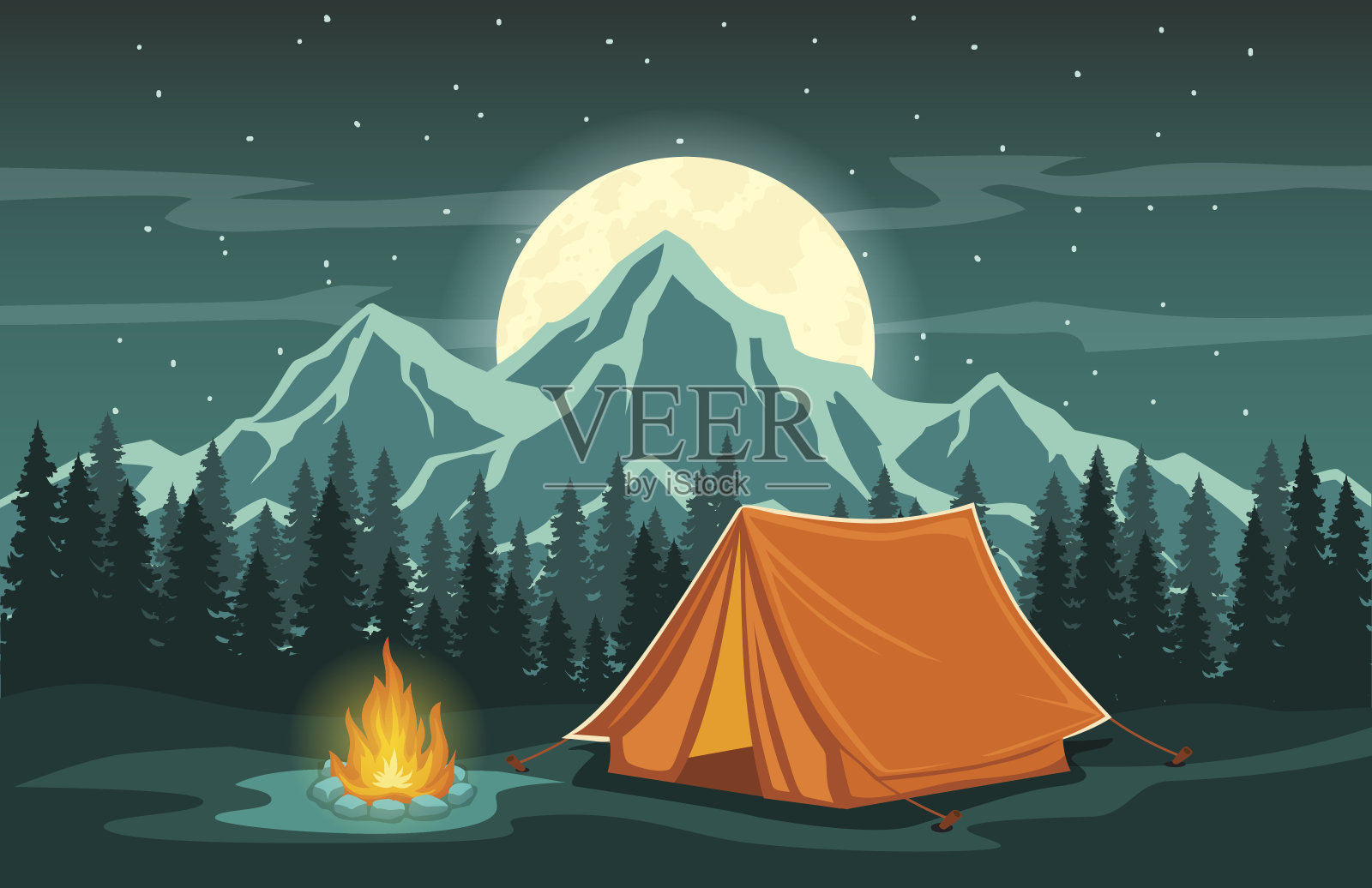 探险露营夜景插画图片素材