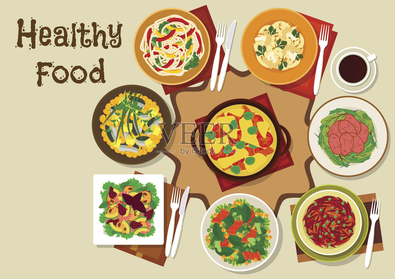 沙拉菜和健康的零食图标插画图片素材