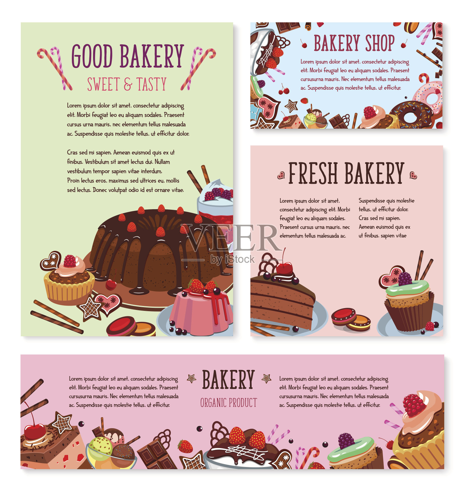 矢量甜点和蛋糕烘焙菜单模板设计模板素材