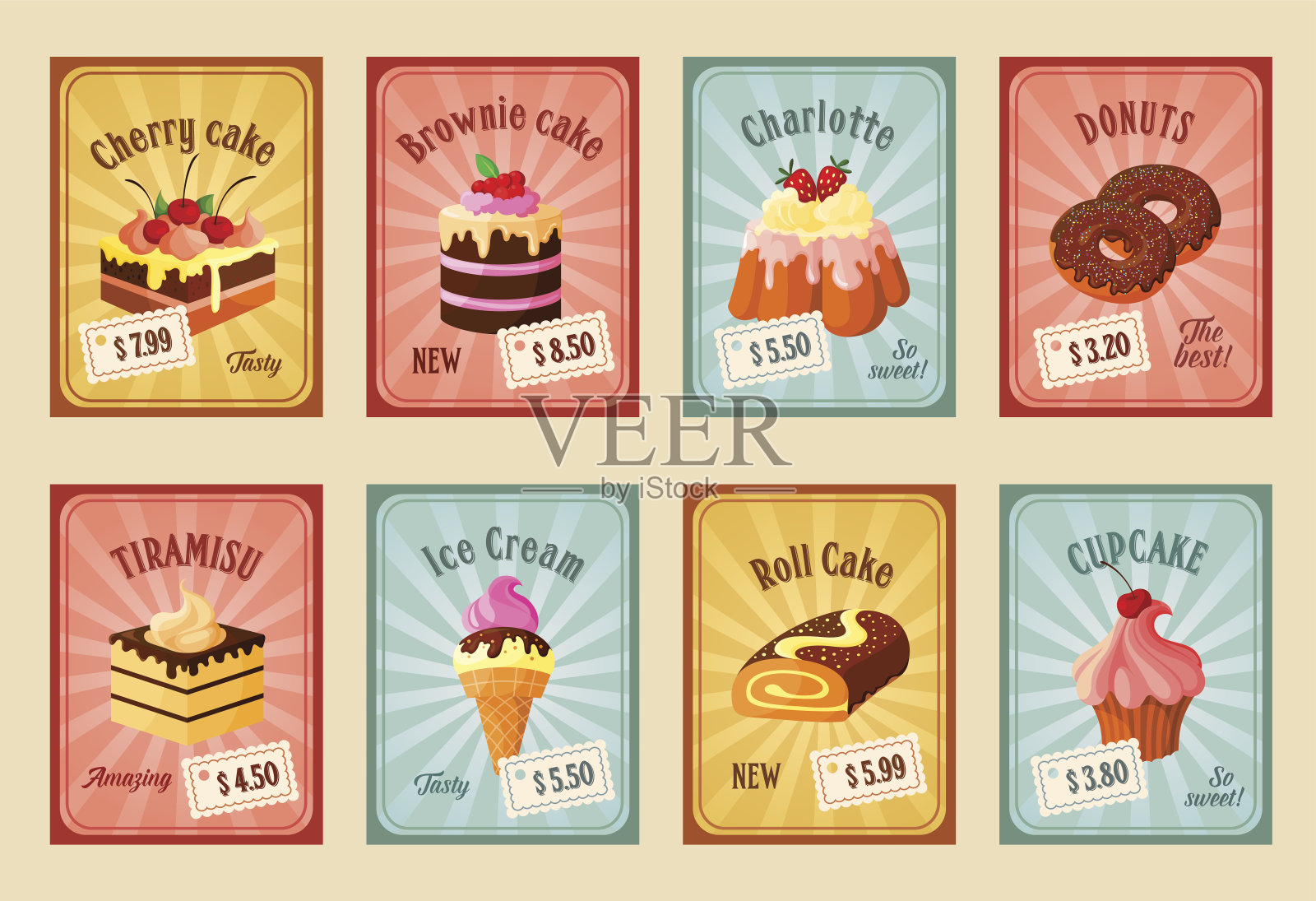 矢量价格卡为面包店dessets插画图片素材