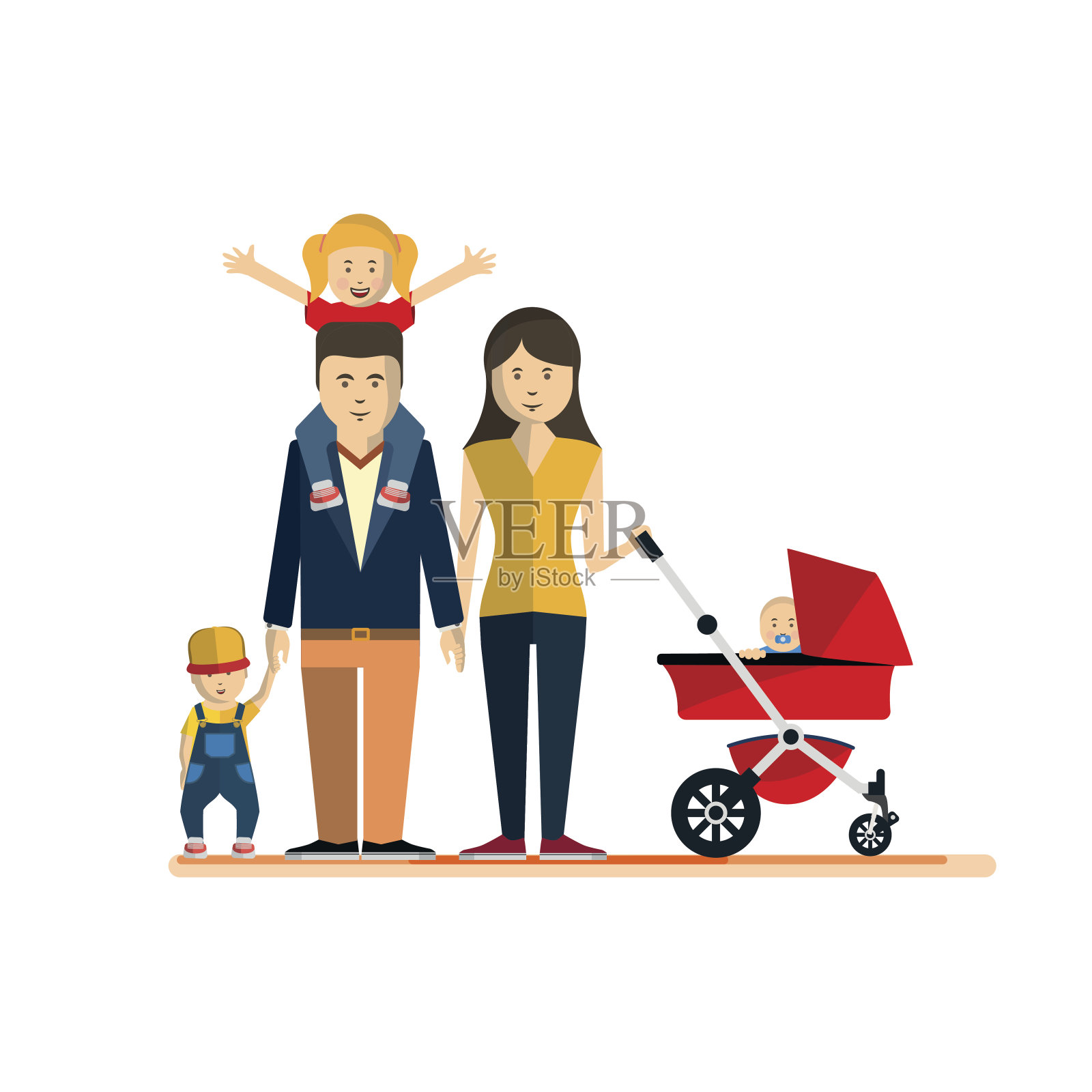 幸福家庭孤立的平面风格矢量插图Eps10插画图片素材