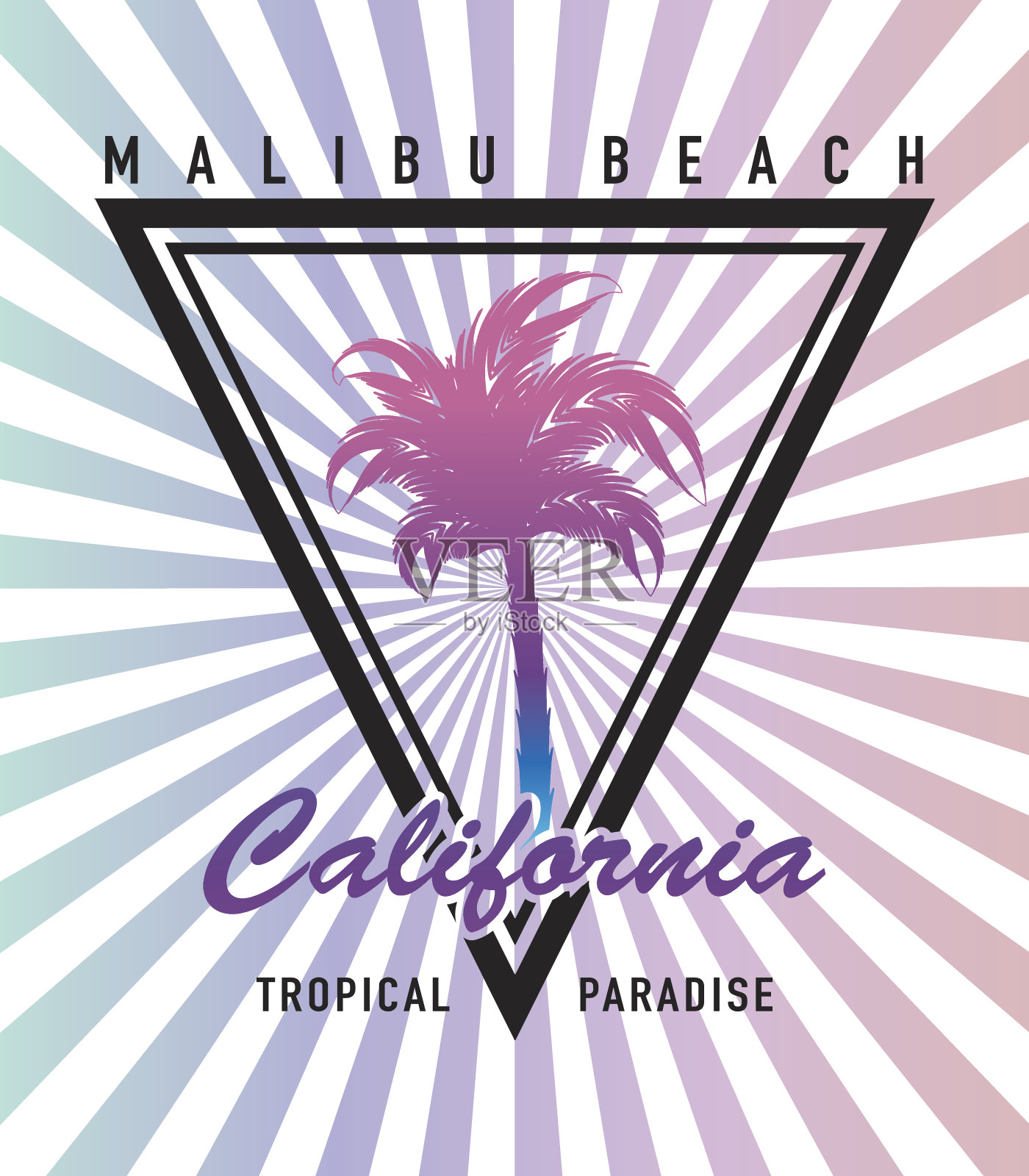 加州排版与棕榈树夏季海滩度假概念t恤图形矢量打印设计插画图片素材