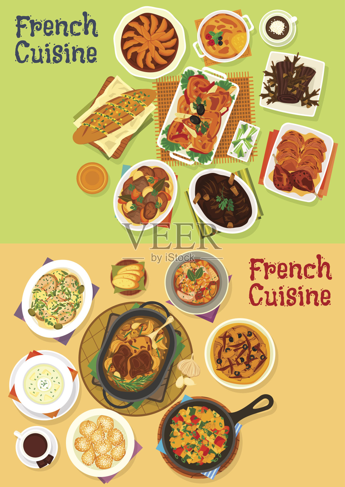 法式烹饪晚餐图标设置为菜单设计插画图片素材