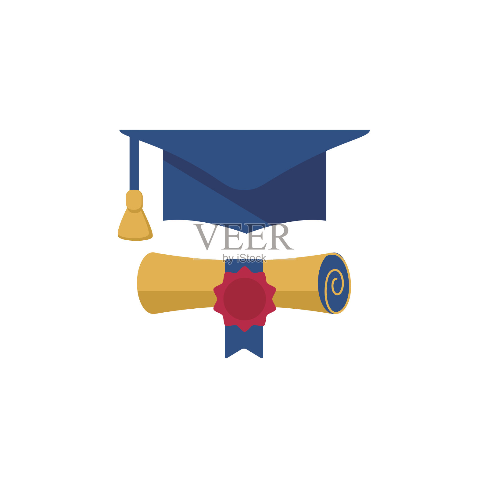 毕业帽和文凭滚轴平面设计图标。插画图片素材