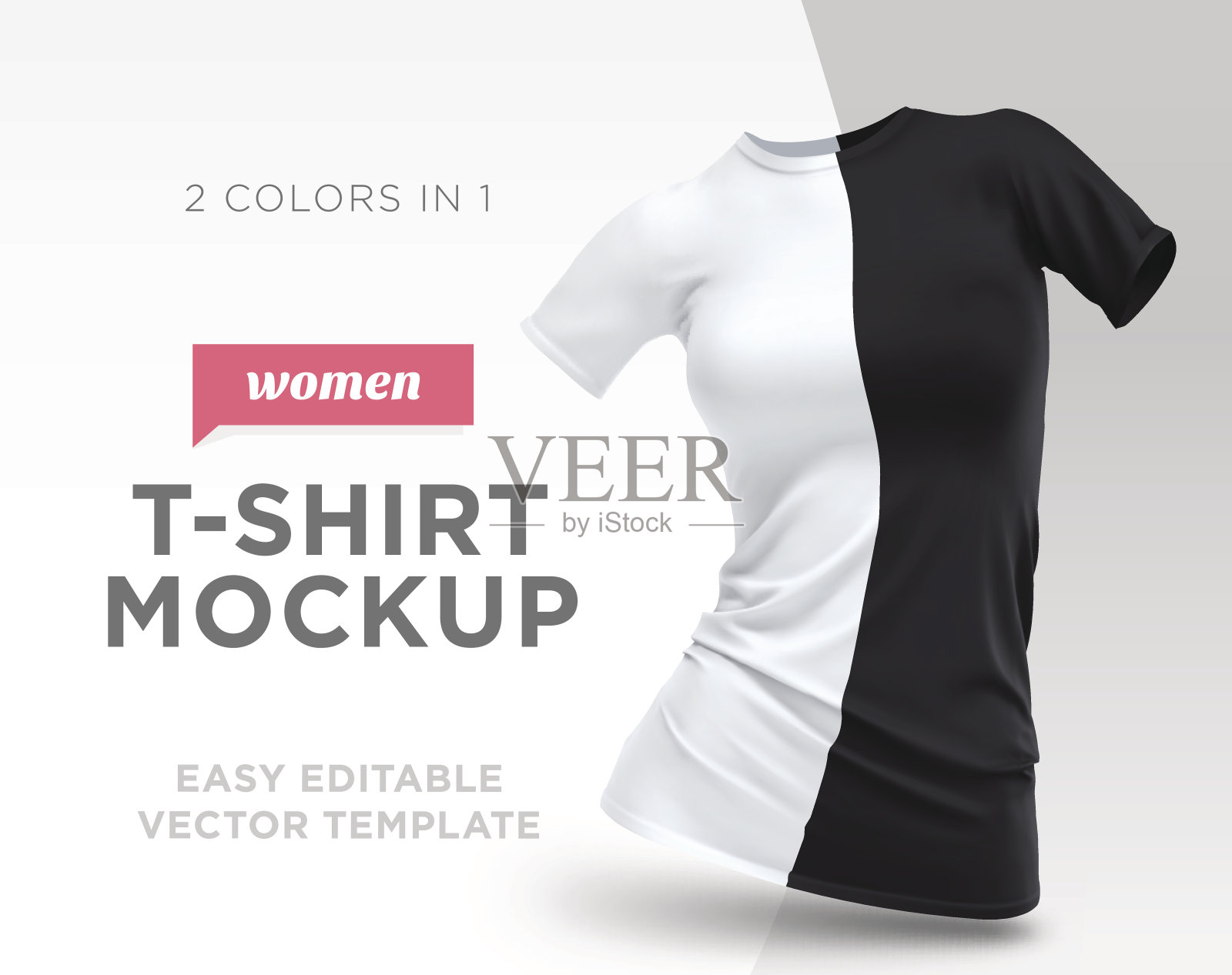 现实模板空白白色和黑人妇女t恤棉质衣服。空白模拟插图插画图片素材