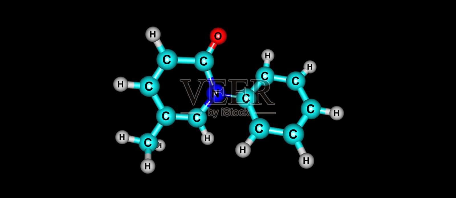 吡非尼酮分子结构孤立在黑色上照片摄影图片