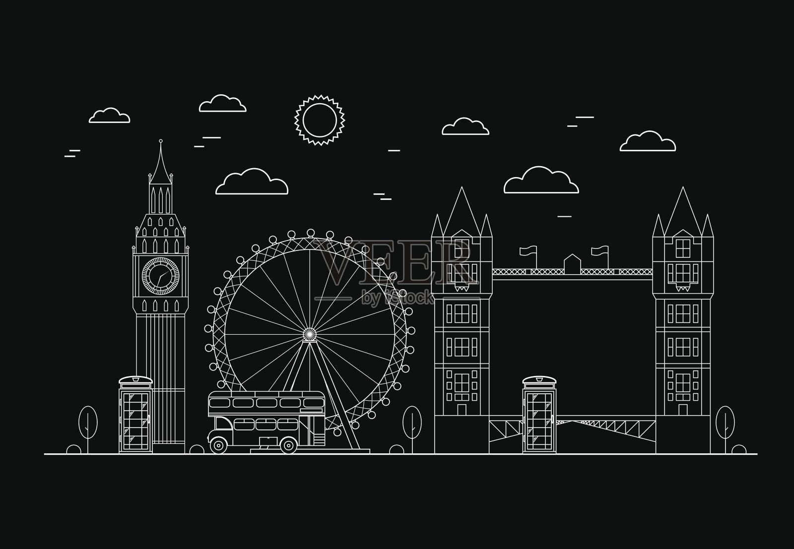 伦敦城市细线艺术。向量插画图片素材