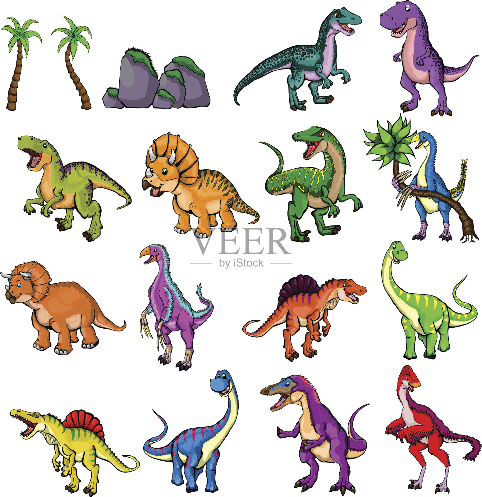 一组恐龙的孤立插图插画图片素材